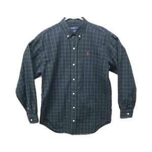 Ralph Lauren Green Blue Plaid Button Down Shirt Mens XL Long Sleeve 100% Cotton